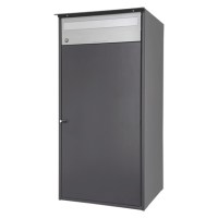 Briefkasten mit automatisch abschliessendem Paketfach aus Aluminium, pulverbeschichtet in dunkelgrau metallic IGP 71385